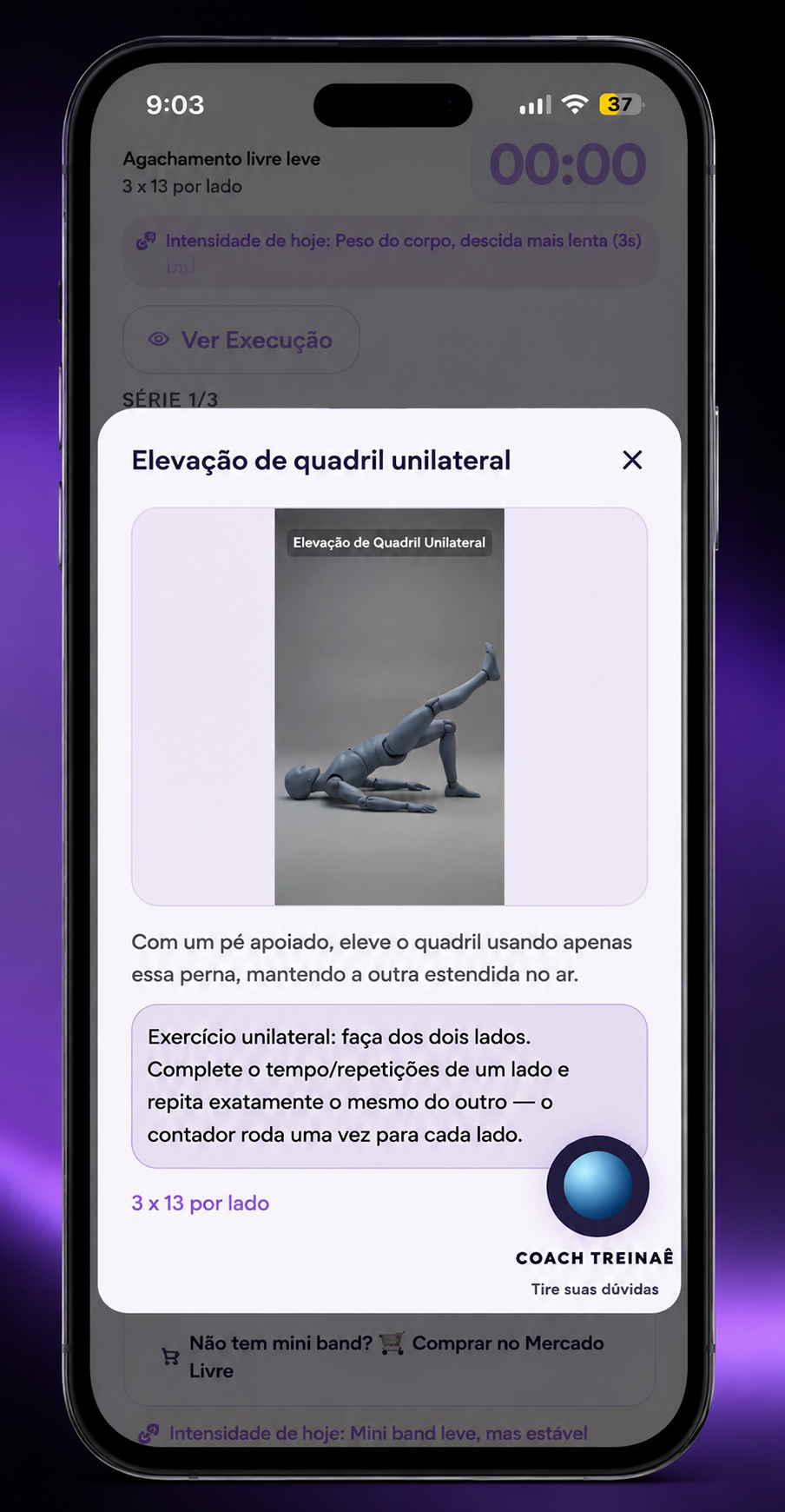 Demonstração de exercício no TREINAÊ
